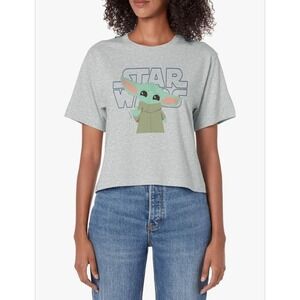 Star Wars The Mandalorian Baby Yoda Grogu Shirt Women's 2XL Crop Top Gray NWT